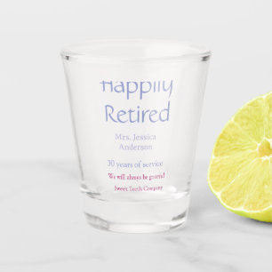 Happy retirement add name years of service purple shot glass