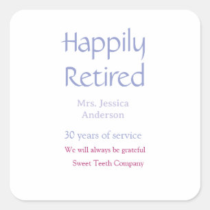 Happy retirement add name years of service purple square sticker