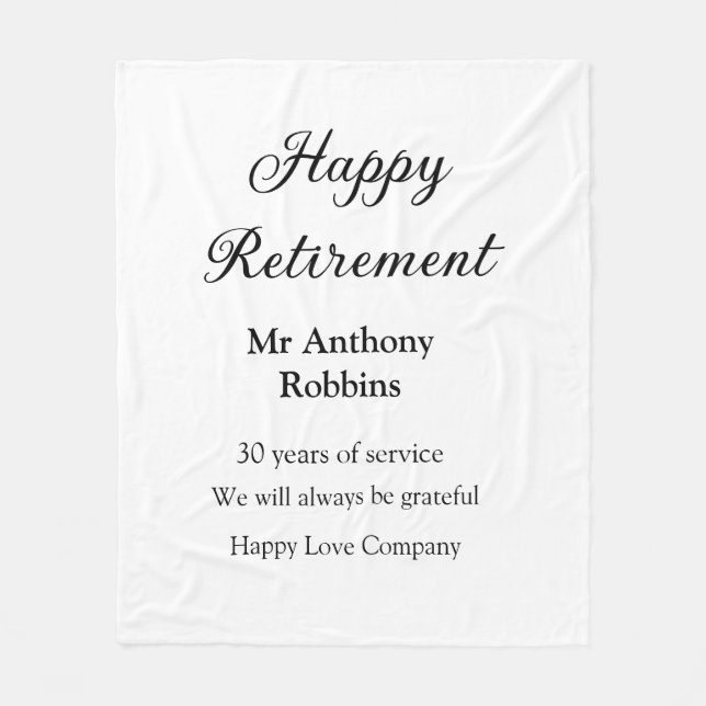 Happy retirement add name years of service retired fleece blanket (Front)