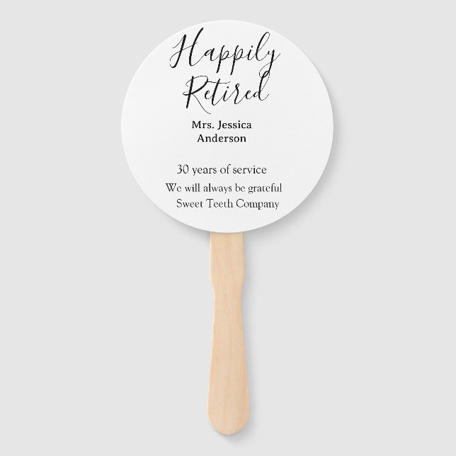 Happy retirement add name years of service retired hand fan (Front)
