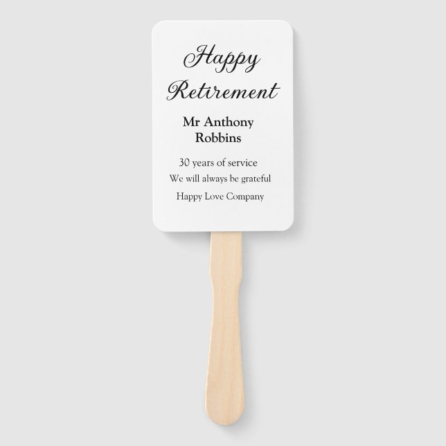 Happy retirement add name years of service retired hand fan (Front)