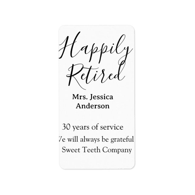 Happy retirement add name years of service retired label (Front)