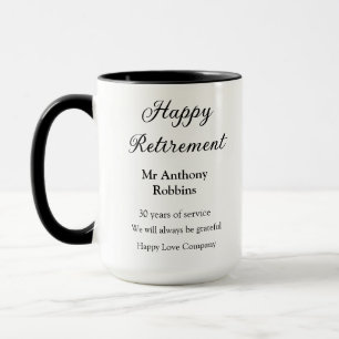Happy retirement add name years of service retired mug
