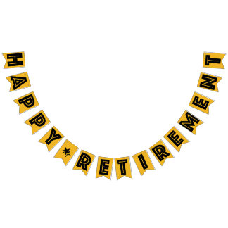 HAPPY RETIREMENT BANNER, Black Text On Gold Colour Bunting