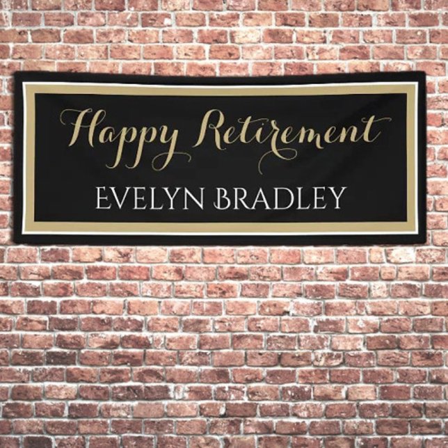 Happy retirement banner in black (Creator Uploaded)