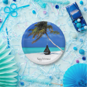 Happy Retirement/Beach and Palm Tree Paper Plate