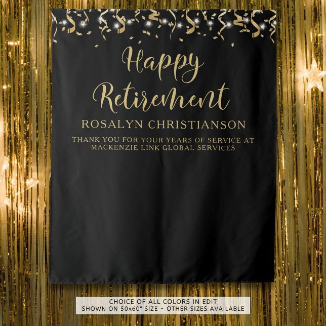Happy Retirement Black Gold Confetti Streamers Tapestry (Creator Uploaded)