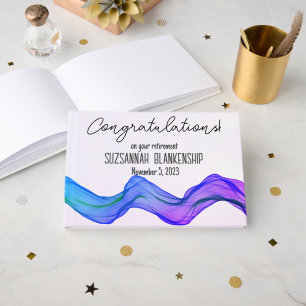 Happy Retirement Blue Purple Watercolor Custom Guest Book