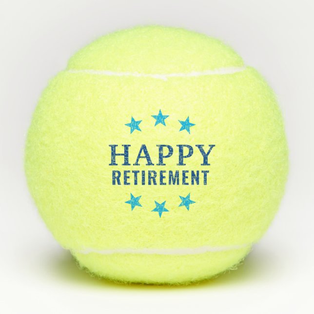 Happy Retirement Blue Star Tennis Balls (Front)