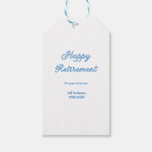 Happy retirement blue years of service name pastel gift tags