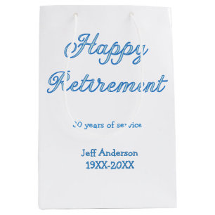 Happy retirement blue years of service name pastel medium gift bag