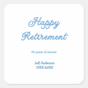 Happy retirement blue years of service name pastel square sticker