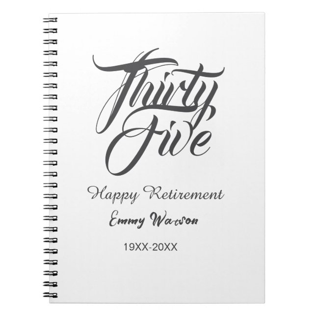 Happy retirement bold letter name year elegant sim notebook (Front)