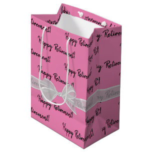 Happy Retirement Bow On Pink Medium Gift Bag