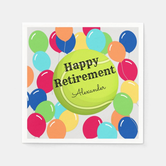Happy Retirement Colourful Balloons Tennis ball  Napkin (Front)