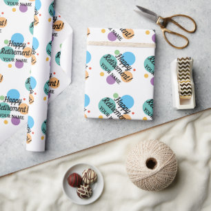 Happy Retirement colourful confetti custom name Wrapping Paper