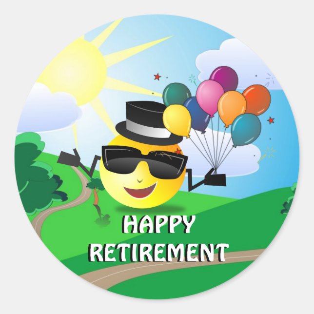 Happy Retirement, colourful fun design Classic Round Sticker (Front)