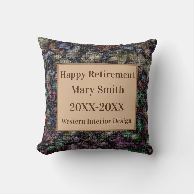 Happy Retirement Colourful Mosaic Tile Keepsake Cushion (Front)