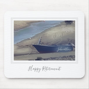 Happy retirement Cornish fishing boat on beach Mouse Pad