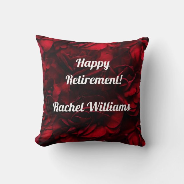 Happy retirement custom name floral red rose cushion (Front)