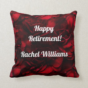 Happy retirement custom name floral red rose cushion