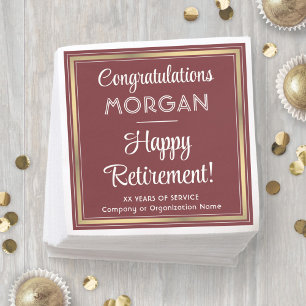 Happy Retirement Elegant Burgundy and Gold Party Napkin