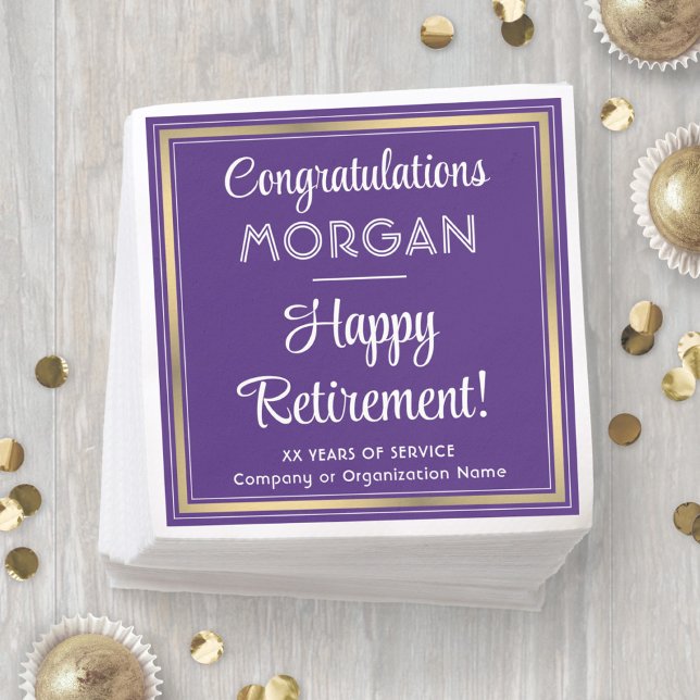 Happy Retirement Elegant Purple and Gold Party Napkin (Creator Uploaded)