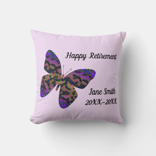 Happy Retirement Employee Keepsake Vivid Butterfly Cushion (Front)