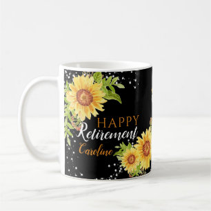 Happy Retirement Floral Personalised Black Mug