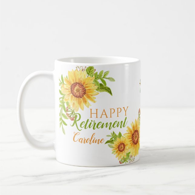 Happy Retirement Floral Personalised White Mug (Left)