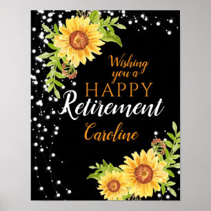 Happy Retirement Floral Sunflower Black Poster