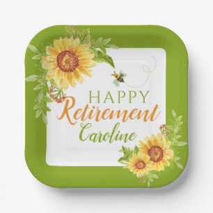 Happy Retirement Floral Sunflower Paper Plate