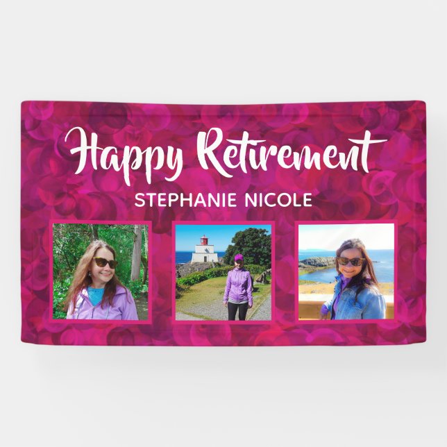 Happy Retirement Fuchsia Pink Multiple Photos Banner (Horizontal)