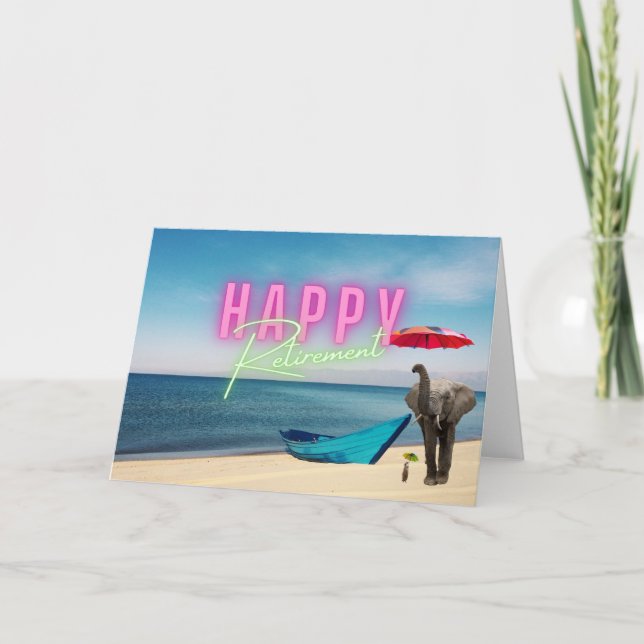 Happy Retirement Funny Surreal Beach Scene  Card (Front)
