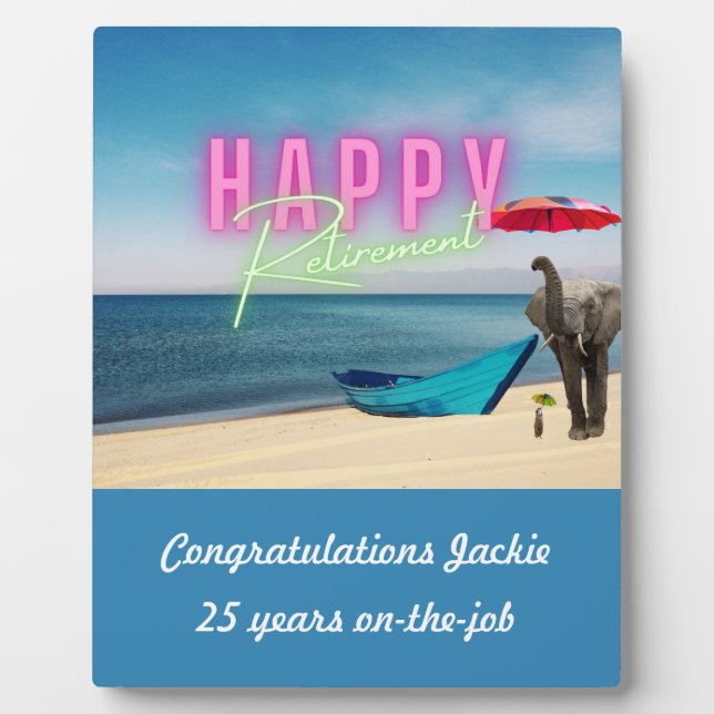 Happy Retirement Funny Surreal Beach Scene  Plaque (Front)