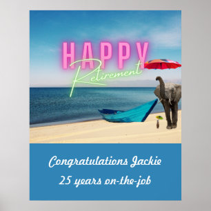 Happy Retirement Funny Surreal Beach Scene  Poster