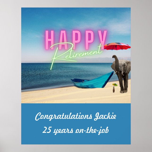 Happy Retirement Funny Surreal Beach Scene  Poster (Front)