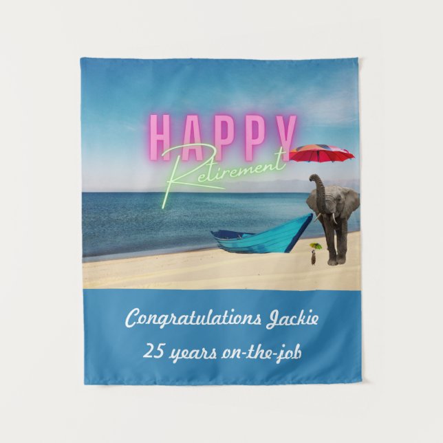 Happy Retirement Funny Surreal Beach Scene  Tapestry (Front)