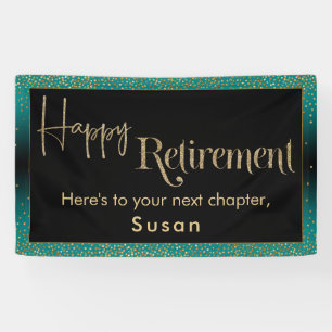 Happy Retirement Gold Glitter Confetti Teal Ombre Banner