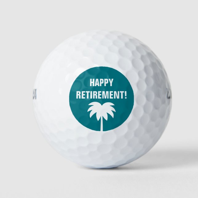 Happy Retirement golf ball set with palm tree logo (Front)