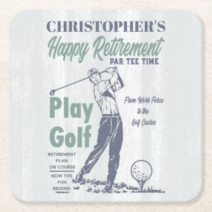 Happy Retirement Golfer Theme Retro Golf Square Paper Coaster
