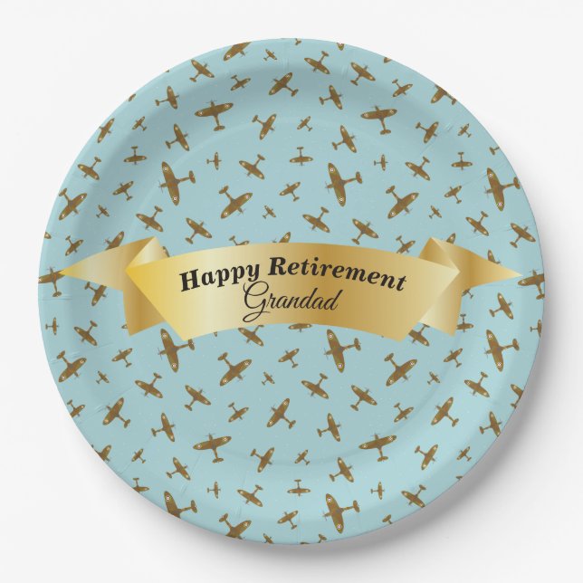 Happy Retirement Grandad Military Aeroplane Print Paper Plate (Front)