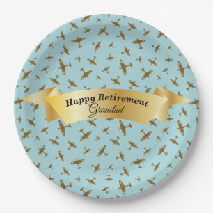 Happy Retirement Grandad Military Airplane Print Paper Plate
