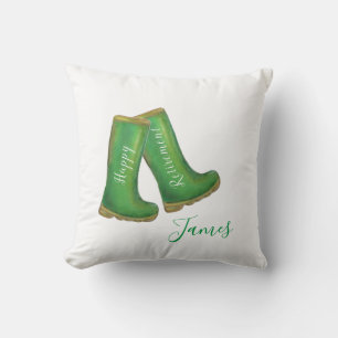 Happy Retirement green gardening welly boot Cushion