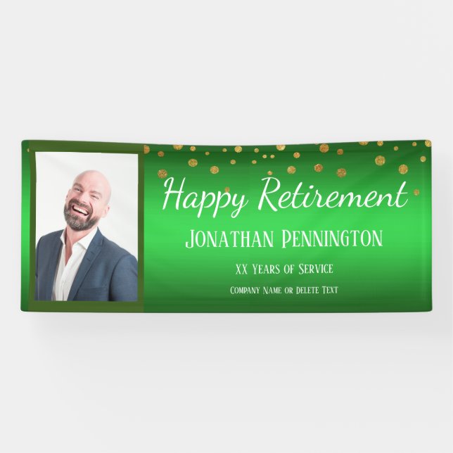Happy Retirement Green Gold Confetti One Photo Banner (Horizontal)