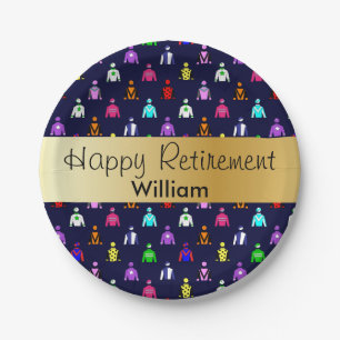 Happy Retirement Horse Racing Jockey Silks Paper Plate