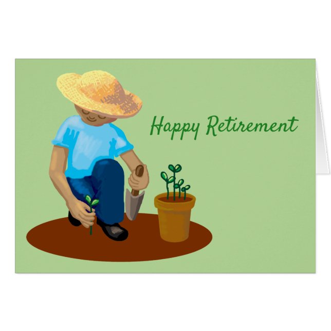 Happy Retirement man gardening growing flowers (Front Horizontal)