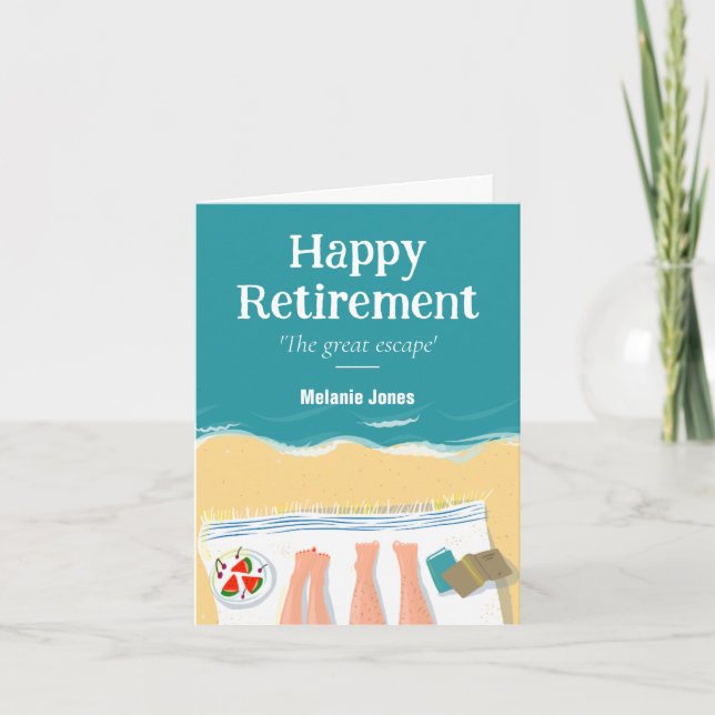Happy Retirement Mock Beach Book Cover Custom Card (Front)