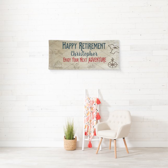 Happy Retirement New Adventure Map Monogrammed Banner (Insitu)