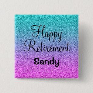 Happy Retirement Ombre Pink Blue Purple Glitter 15 Cm Square Badge